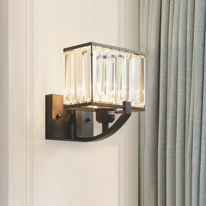 DecorBites™ Modern Black/Gold Rectangle Wall Mount Sconce Light with Clear Crystal for Bedroom - 7"/18" W