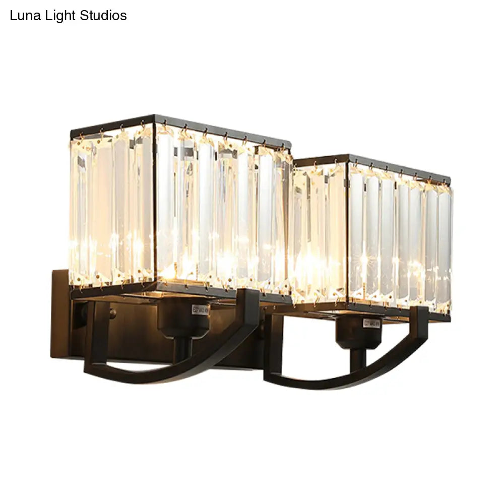 DecorBites™ Modern Black/Gold Rectangle Wall Mount Sconce Light with Clear Crystal for Bedroom - 7"/18" W