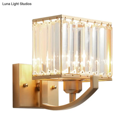 DecorBites™ Modern Black/Gold Rectangle Wall Mount Sconce Light with Clear Crystal for Bedroom - 7"/18" W