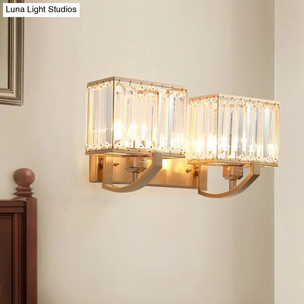 DecorBites™ Modern Black/Gold Rectangle Wall Mount Sconce Light with Clear Crystal for Bedroom - 7"/18" W