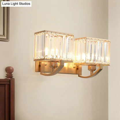 DecorBites™ Modern Black/Gold Rectangle Wall Mount Sconce Light with Clear Crystal for Bedroom - 7"/18" W