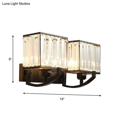 DecorBites™ Modern Black/Gold Rectangle Wall Mount Sconce Light with Clear Crystal for Bedroom - 7"/18" W