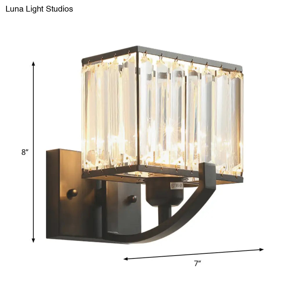 DecorBites™ Modern Black/Gold Rectangle Wall Mount Sconce Light with Clear Crystal for Bedroom - 7"/18" W