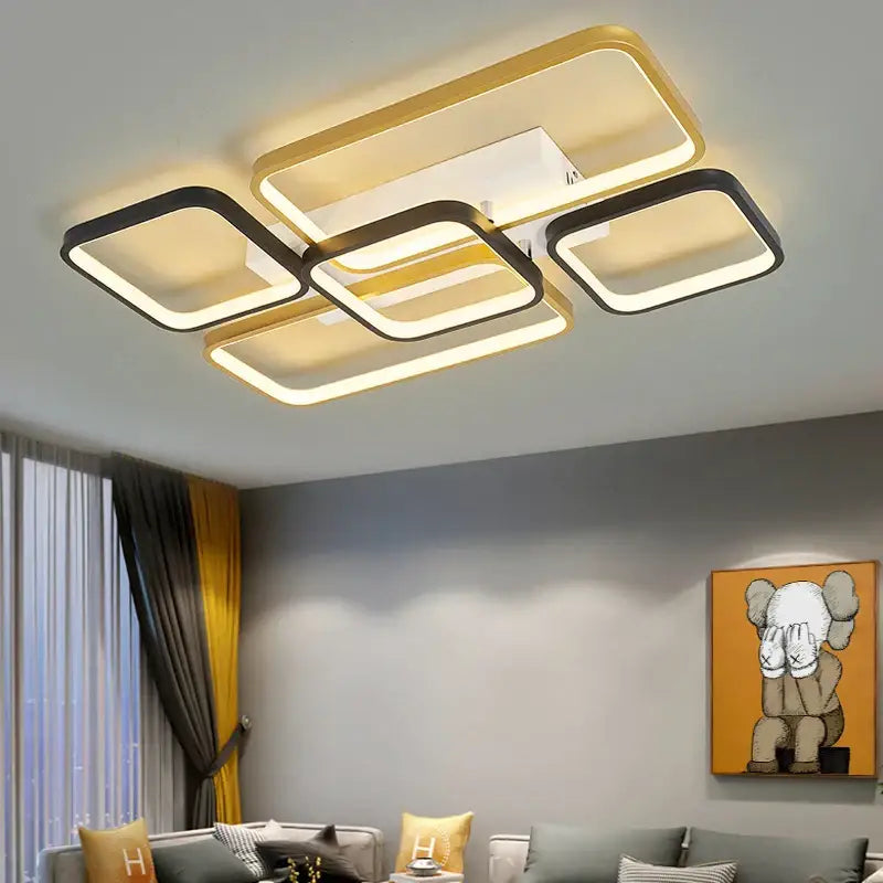 Modern black & gold rectangular dimmable led ceiling light living room