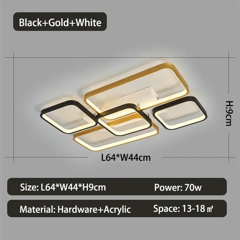 Modern black & gold rectangular dimmable led ceiling light living room