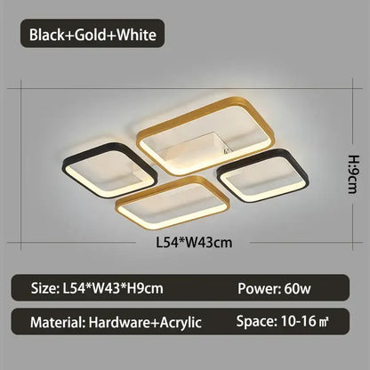 Modern black & gold rectangular dimmable led ceiling light living room