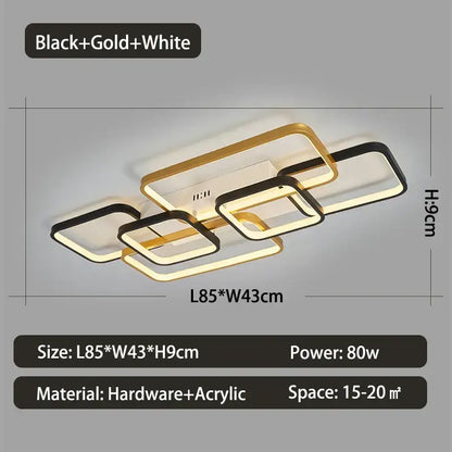 Modern black & gold rectangular dimmable led ceiling light living room