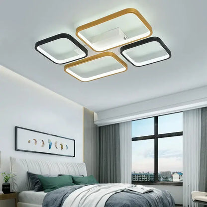 Modern black & gold rectangular dimmable led ceiling light living room