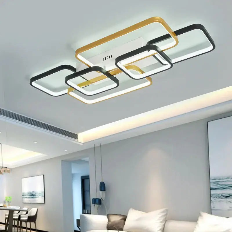 Modern black & gold rectangular decorbites dimmable led ceiling light living room