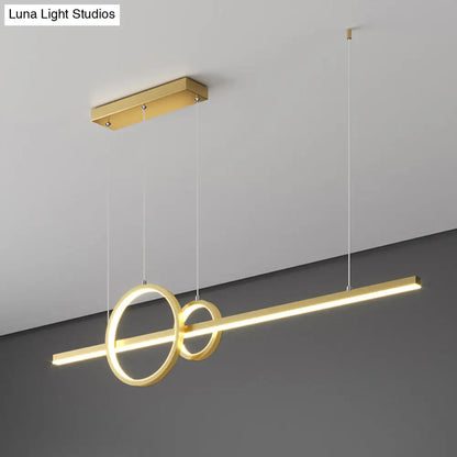 DecorBites™ Modern Black/Gold Ring and Bar Metallic LED Island Pendant Lamp for Minimalist Kitchen Lighting