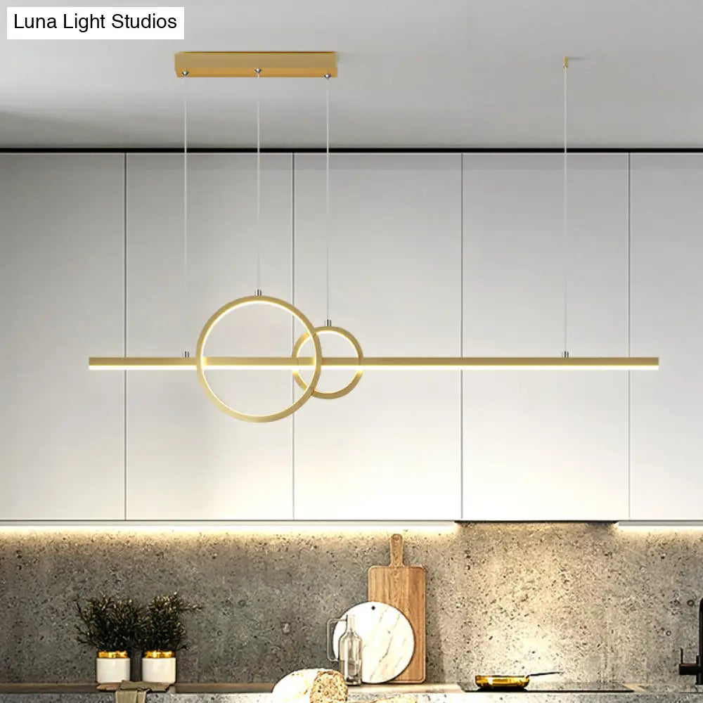 DecorBites™ Modern Black/Gold Ring and Bar Metallic LED Island Pendant Lamp for Minimalist Kitchen Lighting