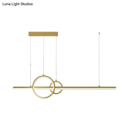 DecorBites™ Modern Black/Gold Ring and Bar Metallic LED Island Pendant Lamp for Minimalist Kitchen Lighting