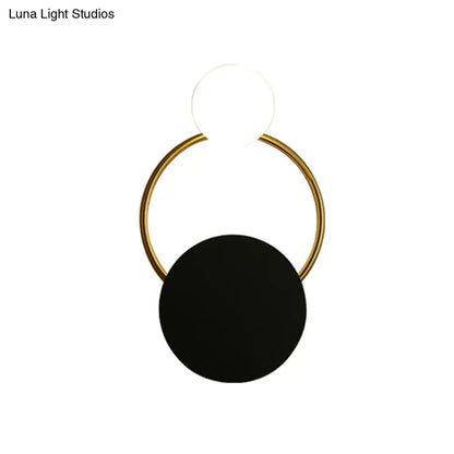 Modern black & gold round wall sconce bedroom light