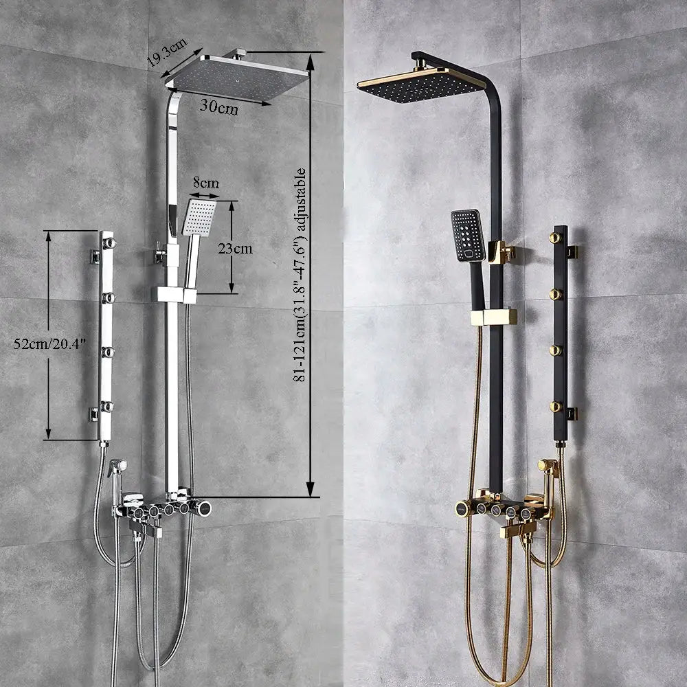 Modern black & gold shower faucet set bathroom rain shower system