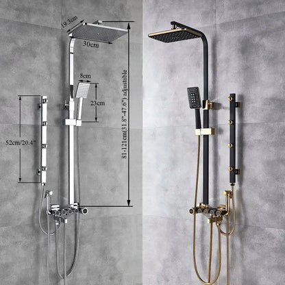 Modern black & gold shower faucet set bathroom rain shower system
