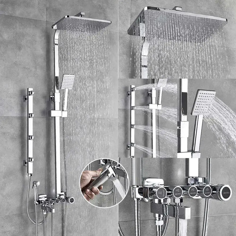 Modern black & gold shower faucet set bathroom rain shower system