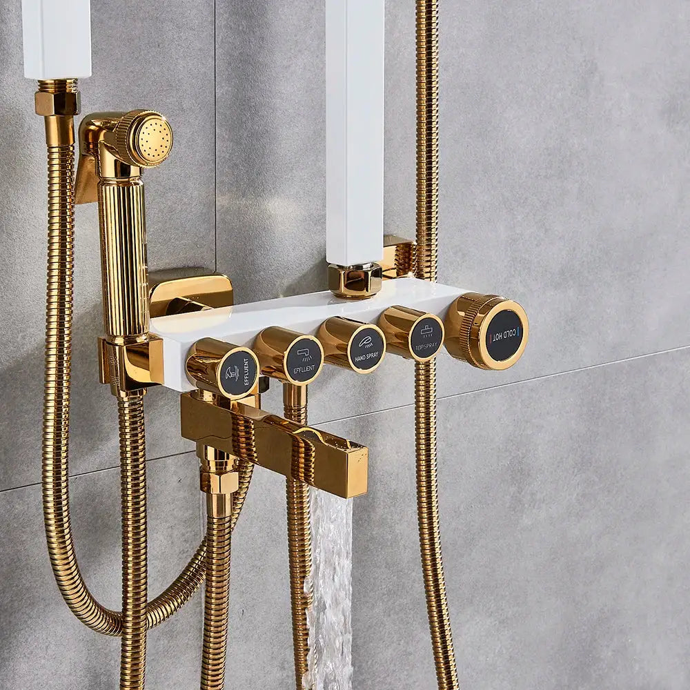 Modern black & gold shower faucet set bathroom rain shower system
