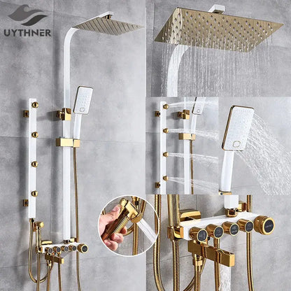 Modern black & gold shower faucet set bathroom rain shower system