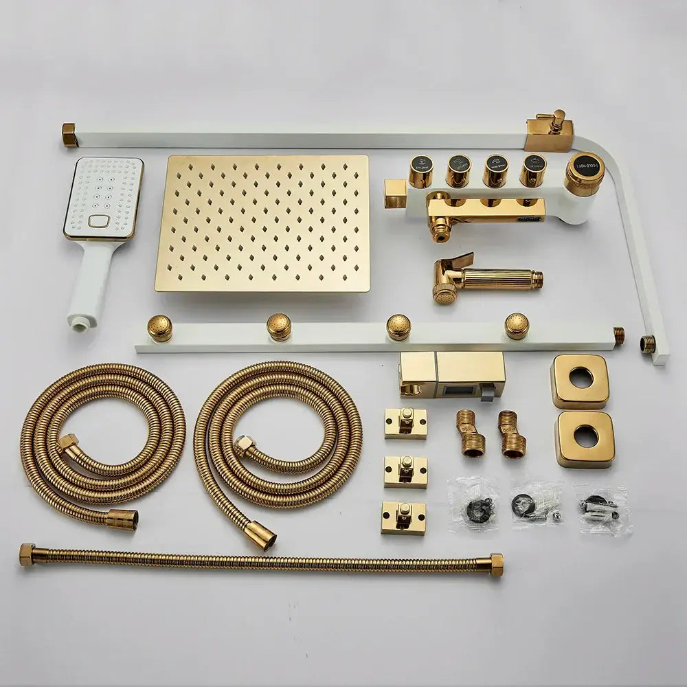 Modern black & gold shower faucet set bathroom rain shower system