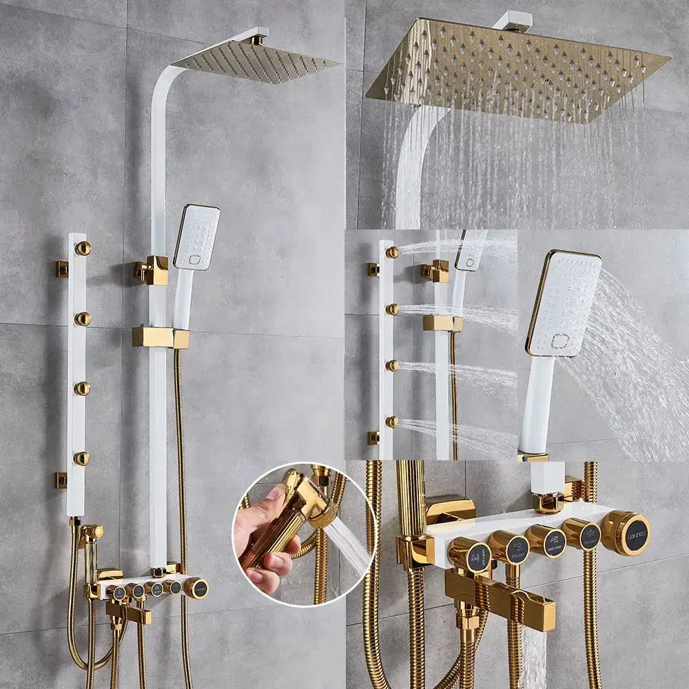 Modern black & gold shower faucet set bathroom rain shower system