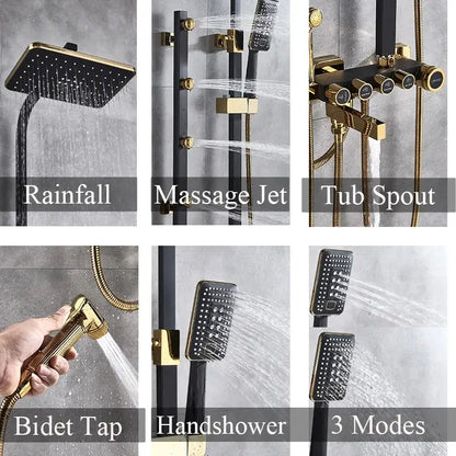Modern black & gold shower faucet set bathroom rain shower system