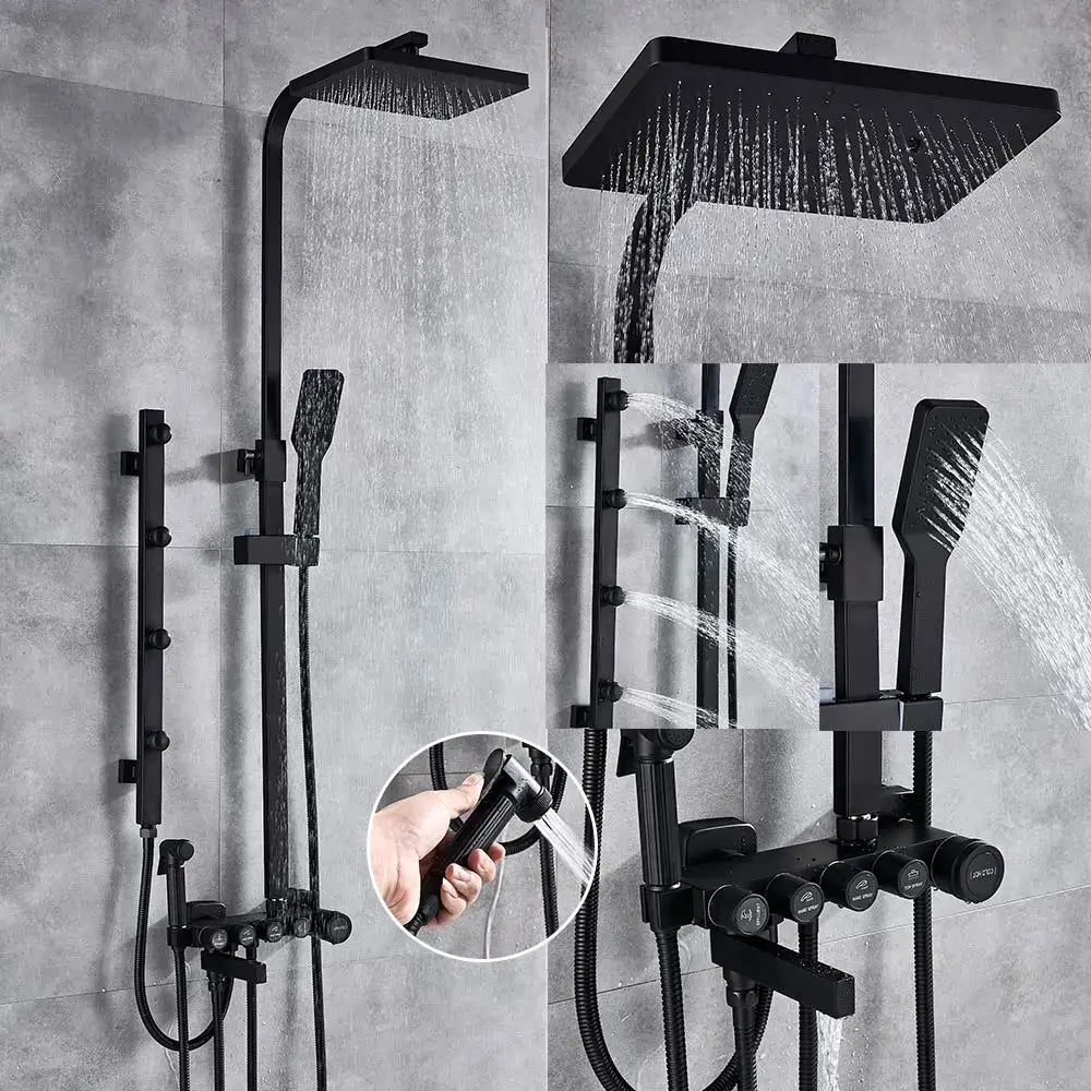 Modern black & gold shower faucet set bathroom rain shower system