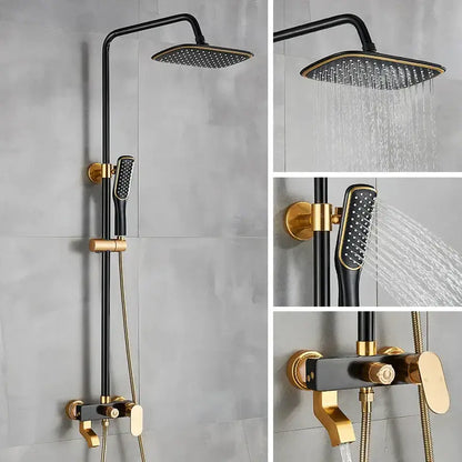Modern black & gold shower faucet set bathroom rainfall system