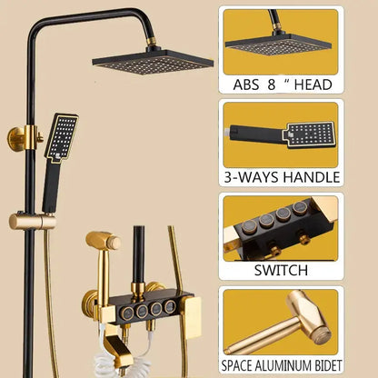 Modern black & gold shower faucet set bathroom rainfall system
