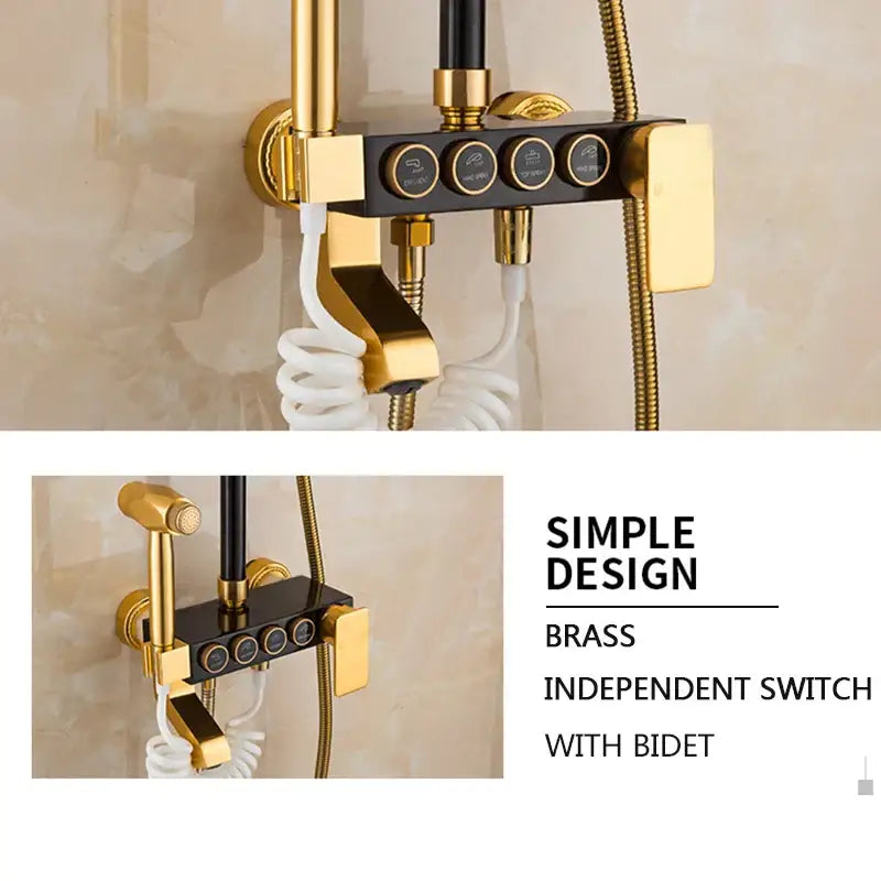 Modern black & gold shower faucet set bathroom rainfall system