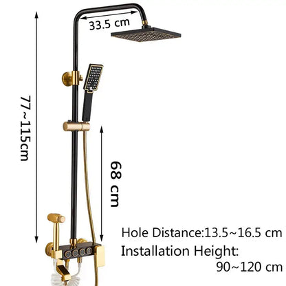 Modern black & gold shower faucet set bathroom rainfall system