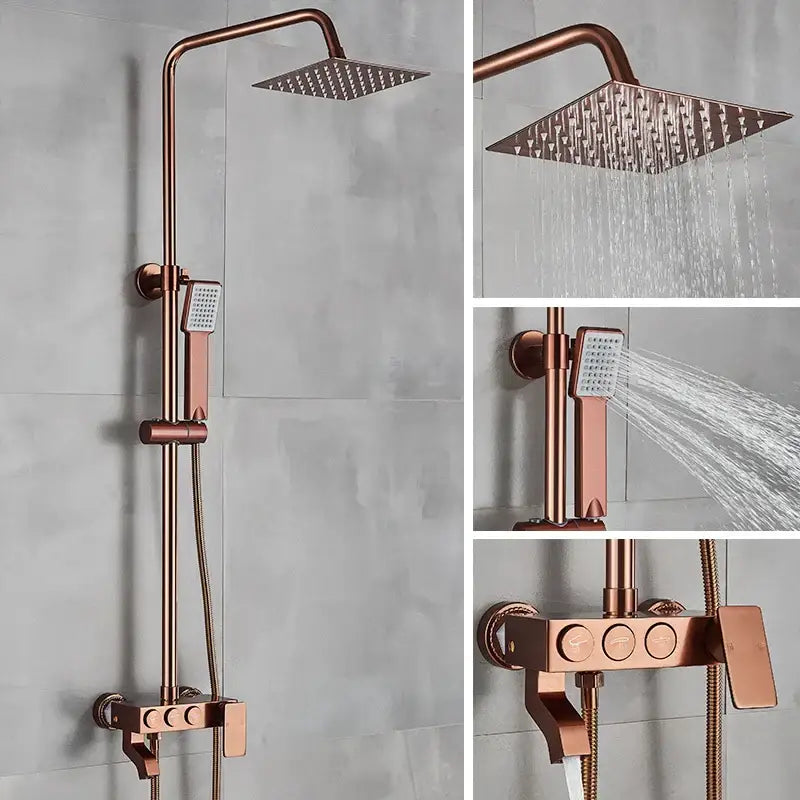 Modern black & gold shower faucet set bathroom rainfall system