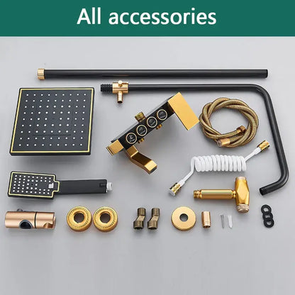 Modern black & gold shower faucet set bathroom rainfall system