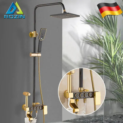 Modern black & gold shower faucet set bathroom rainfall system
