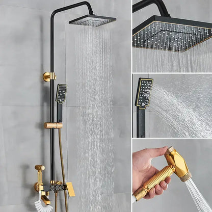 Modern black & gold shower faucet set bathroom rainfall system