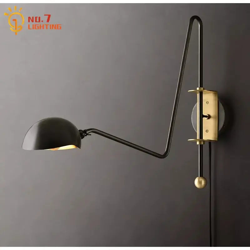 Modern black & gold swing arm wall lamp for living room