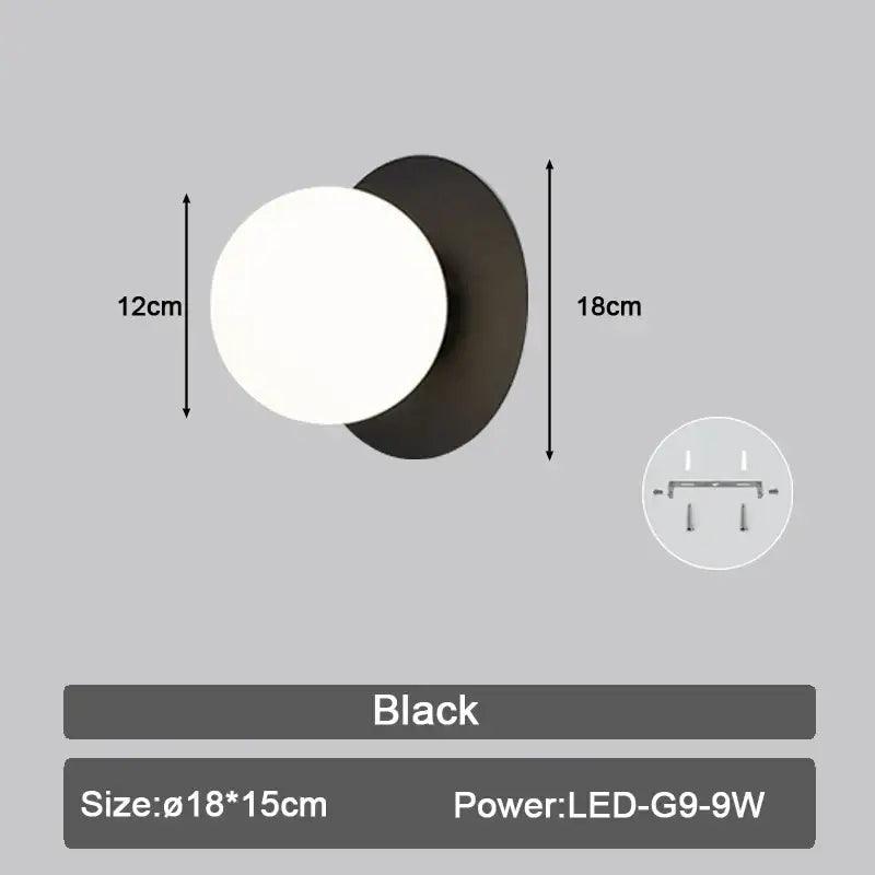 Modern black & gold teardrop led wall sconce bedroom glass globe light