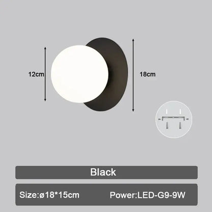 Modern black & gold teardrop led wall sconce bedroom glass globe light
