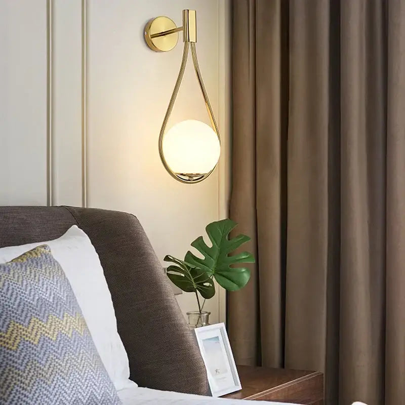 Modern black & gold teardrop led wall sconce bedroom glass globe light