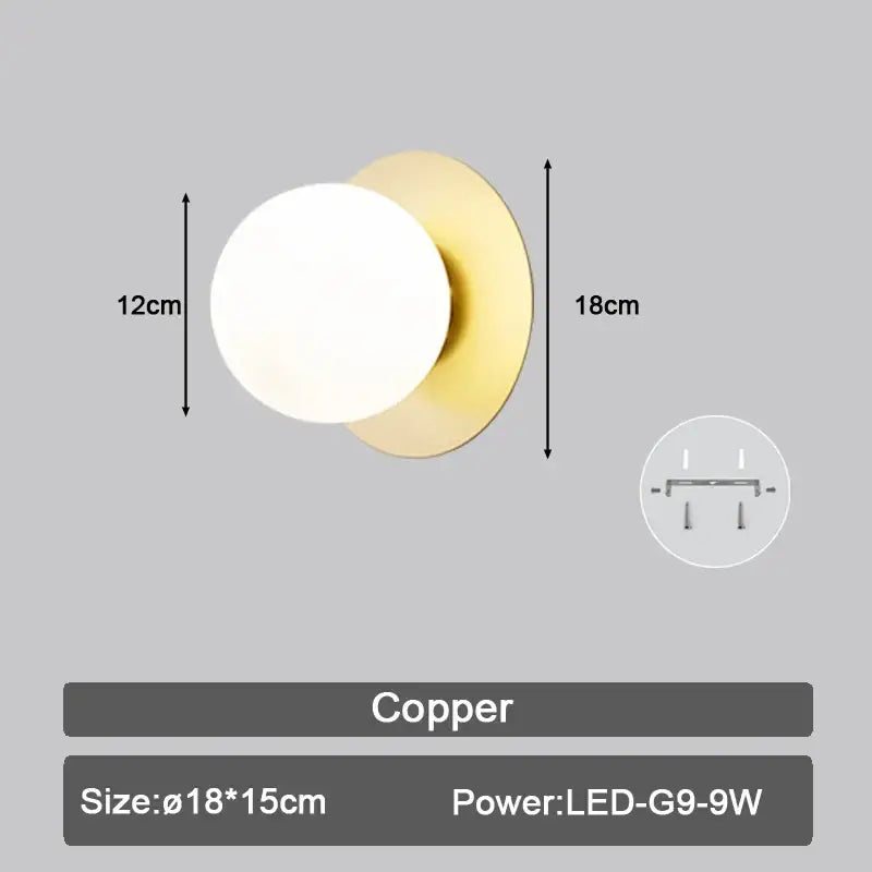 Modern black & gold teardrop led wall sconce bedroom glass globe light