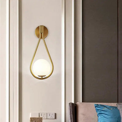 Modern black & gold teardrop led wall sconce bedroom glass globe light
