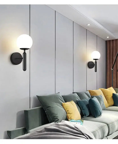 Modern black & gold teardrop led wall sconce bedroom glass globe light