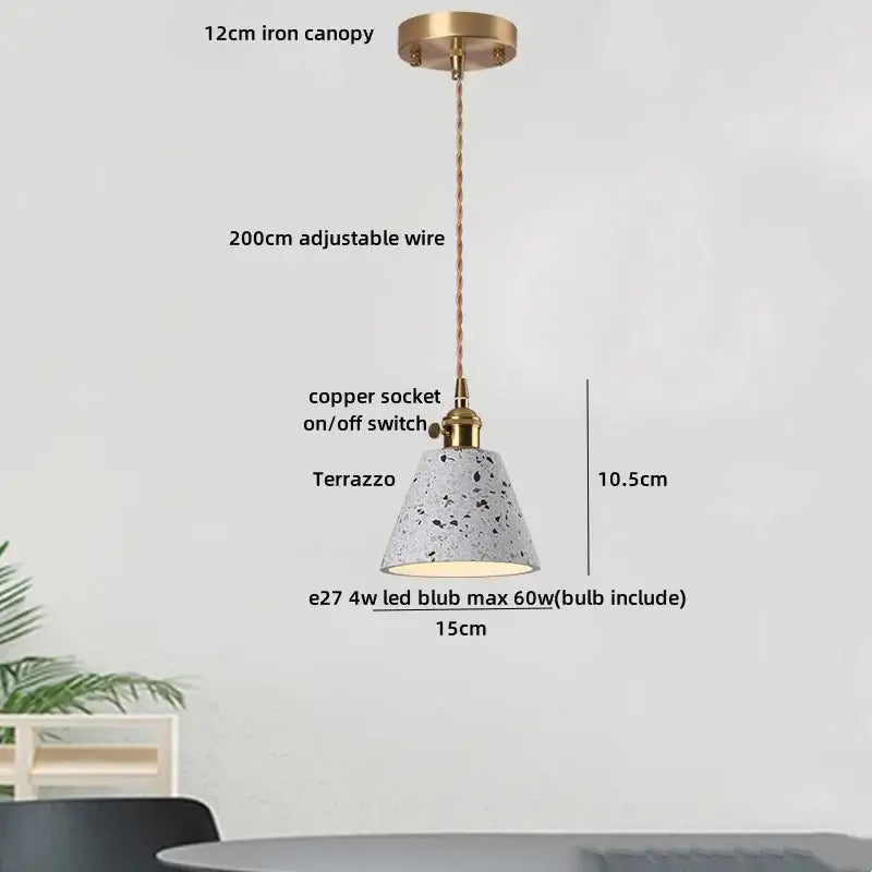 Modern black & gold terrazzo stone pendant lamp kitchen hanging light