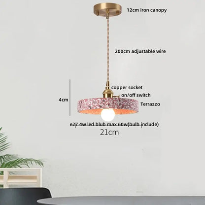 Modern black & gold terrazzo stone pendant lamp kitchen hanging light