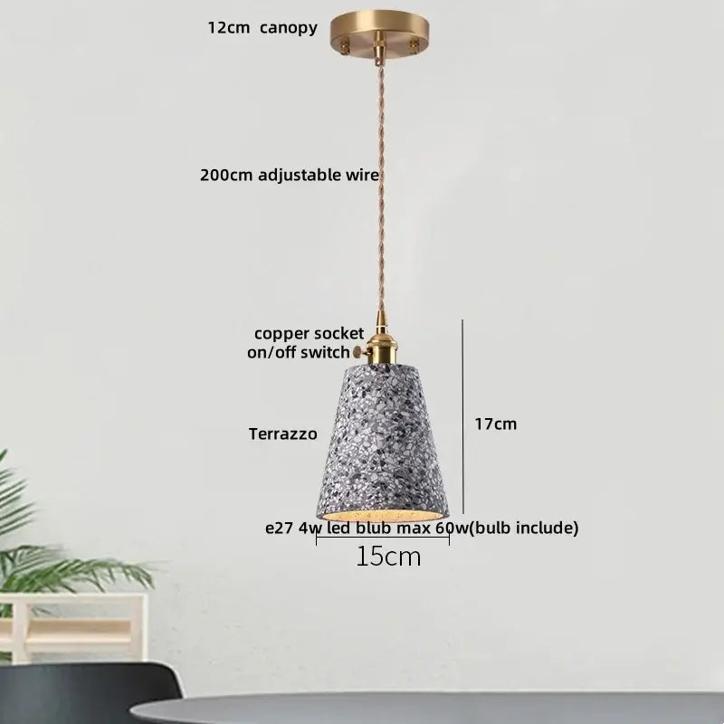 Modern black & gold terrazzo stone pendant lamp kitchen hanging light