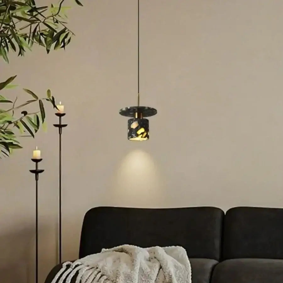 Modern black & gold terrazzo stone pendant lamp kitchen hanging light