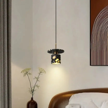 Modern black & gold terrazzo stone pendant lamp kitchen hanging light