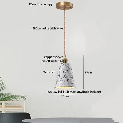 Modern black & gold terrazzo stone pendant lamp kitchen hanging light