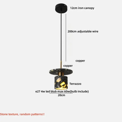 Modern black & gold terrazzo stone pendant lamp kitchen hanging light