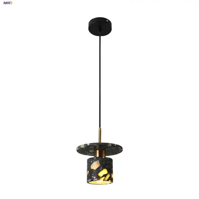 Modern black & gold terrazzo stone pendant lamp kitchen hanging light
