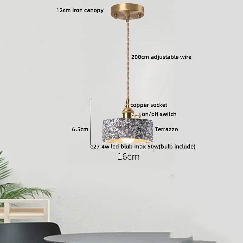 Modern black & gold terrazzo stone pendant lamp kitchen hanging light
